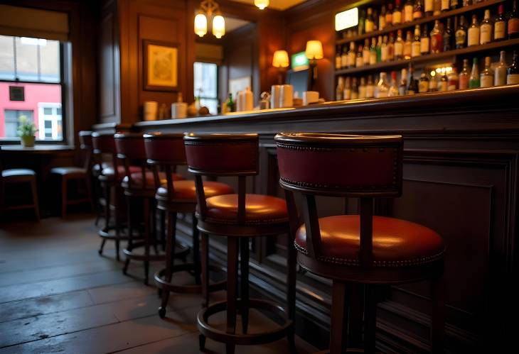 Charming Decor Antique Bar Stools in a Historic London Pub